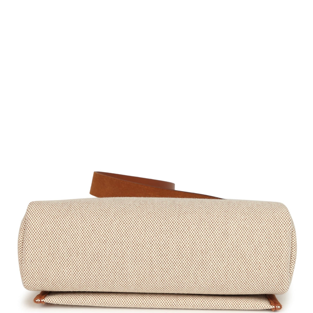 Hermes Herbag Zip 20 Mini Ecru and Beige Toile H Canvas and Fauve Vache Hunter Gold Hardware