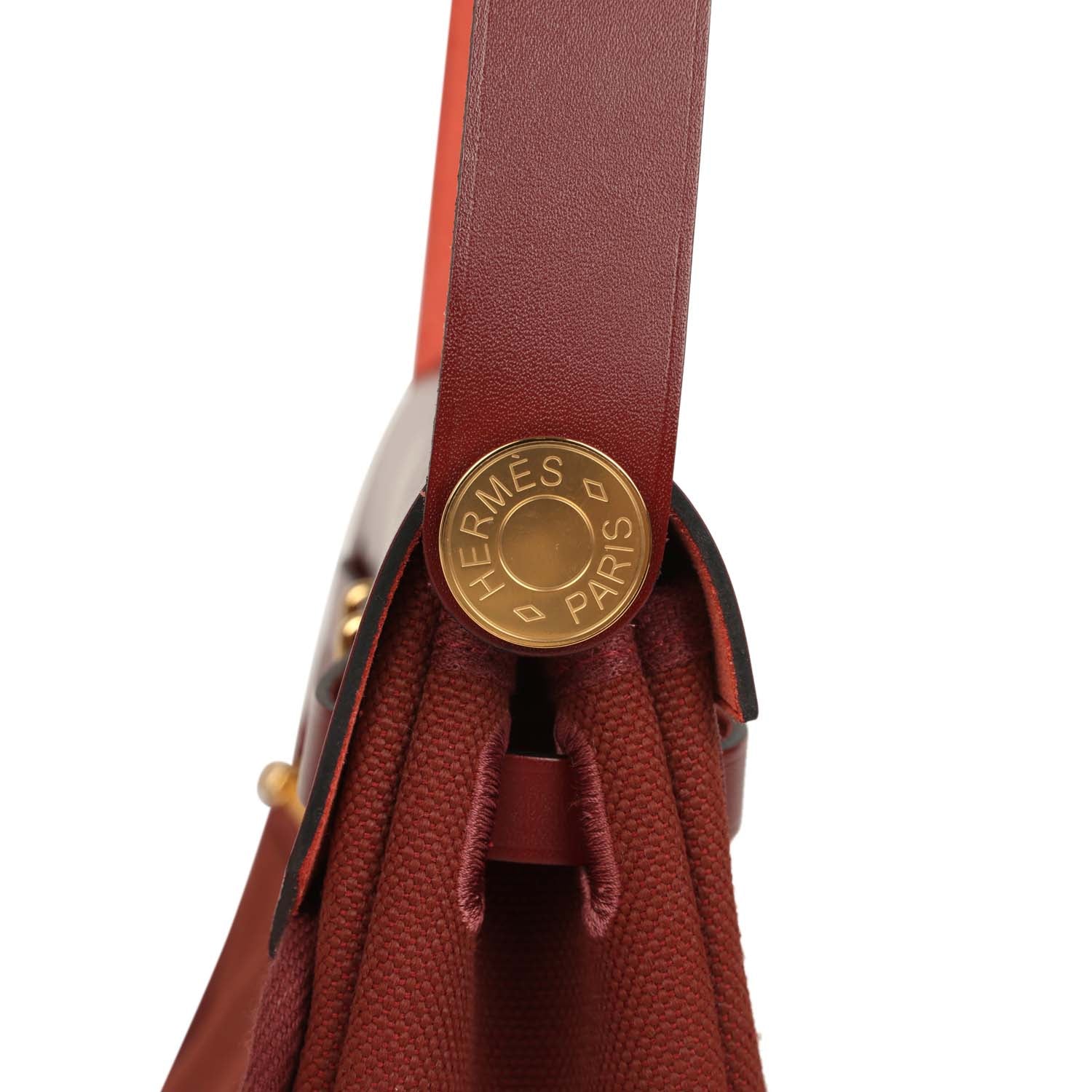 Hermes Herbag Zip 20 Mini Rouge H Toile Militaire Canvas and Vache Hunter Gold Hardware