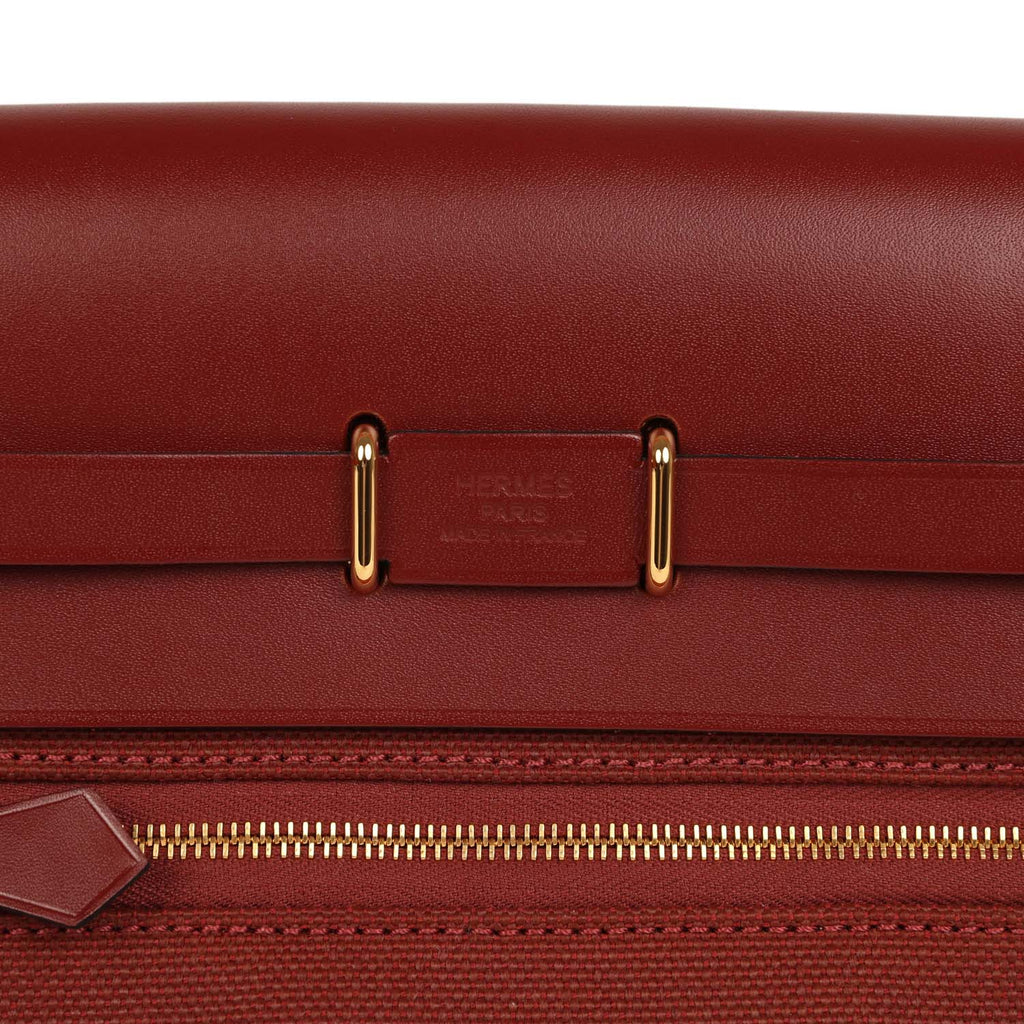 Hermes Herbag Zip 20 Mini Rouge H Toile Militaire Canvas and Vache Hunter Gold Hardware