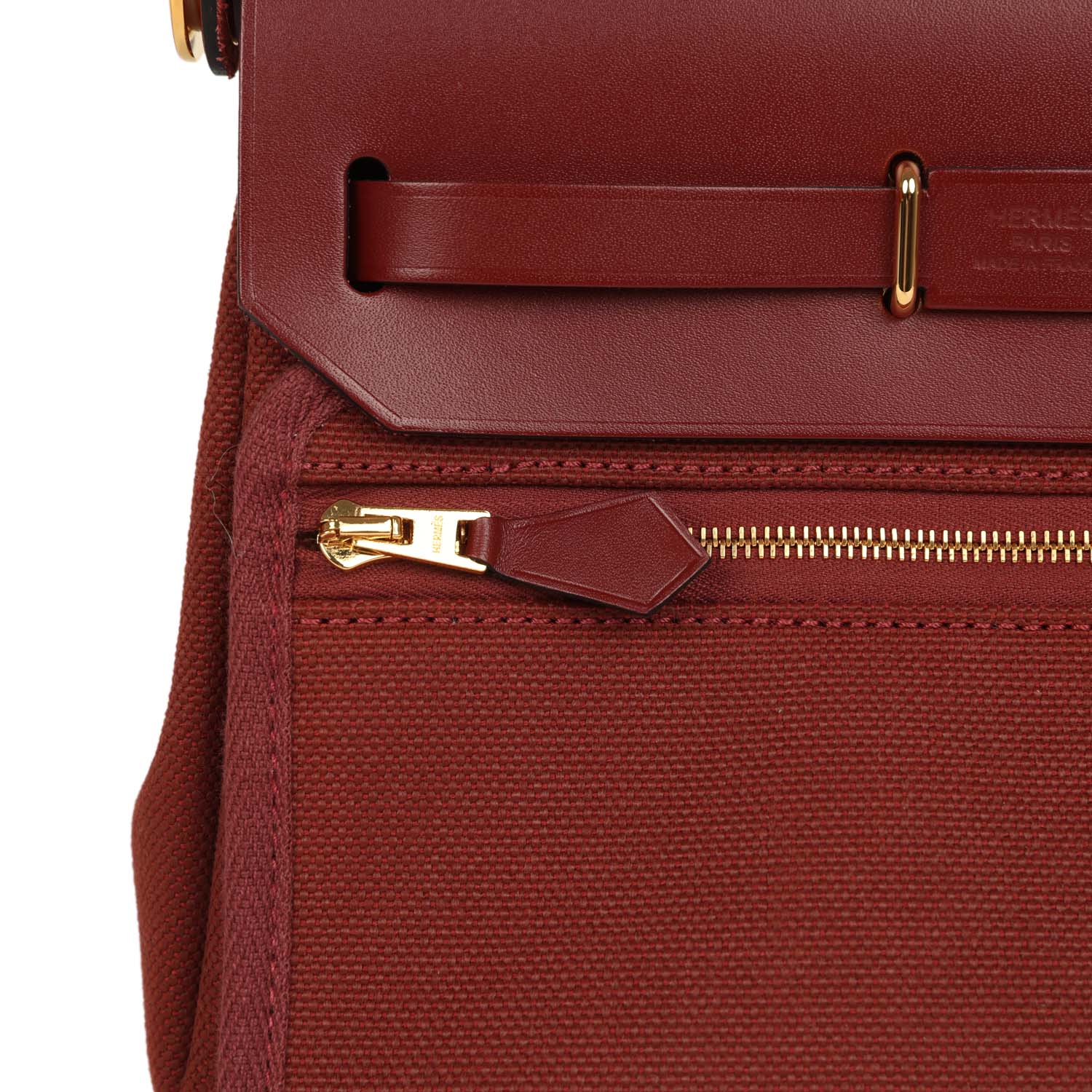 Hermes Herbag Zip 20 Mini Rouge H Toile Militaire Canvas and Vache Hunter Gold Hardware