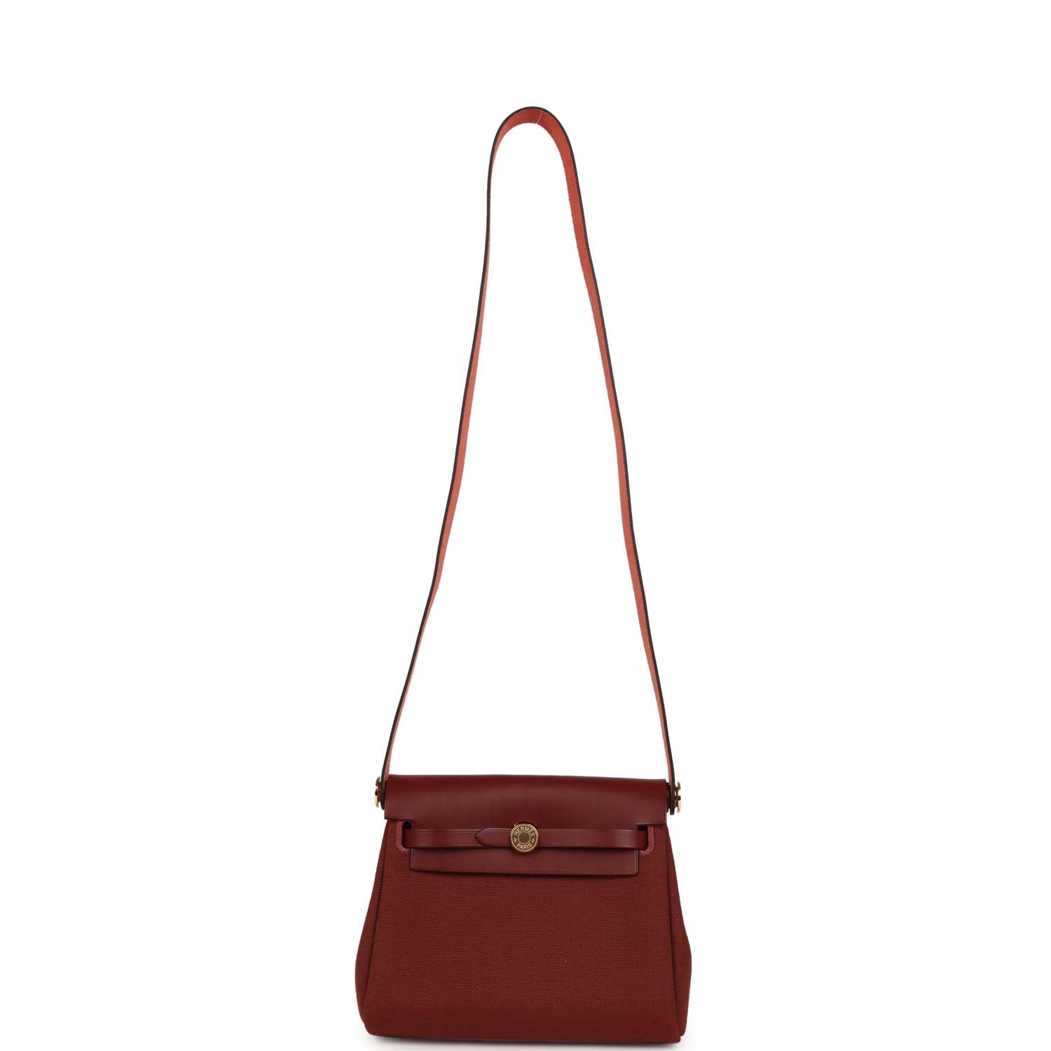 Hermes Herbag Zip 20 Mini Rouge H Toile Militaire Canvas and Vache Hunter Gold Hardware
