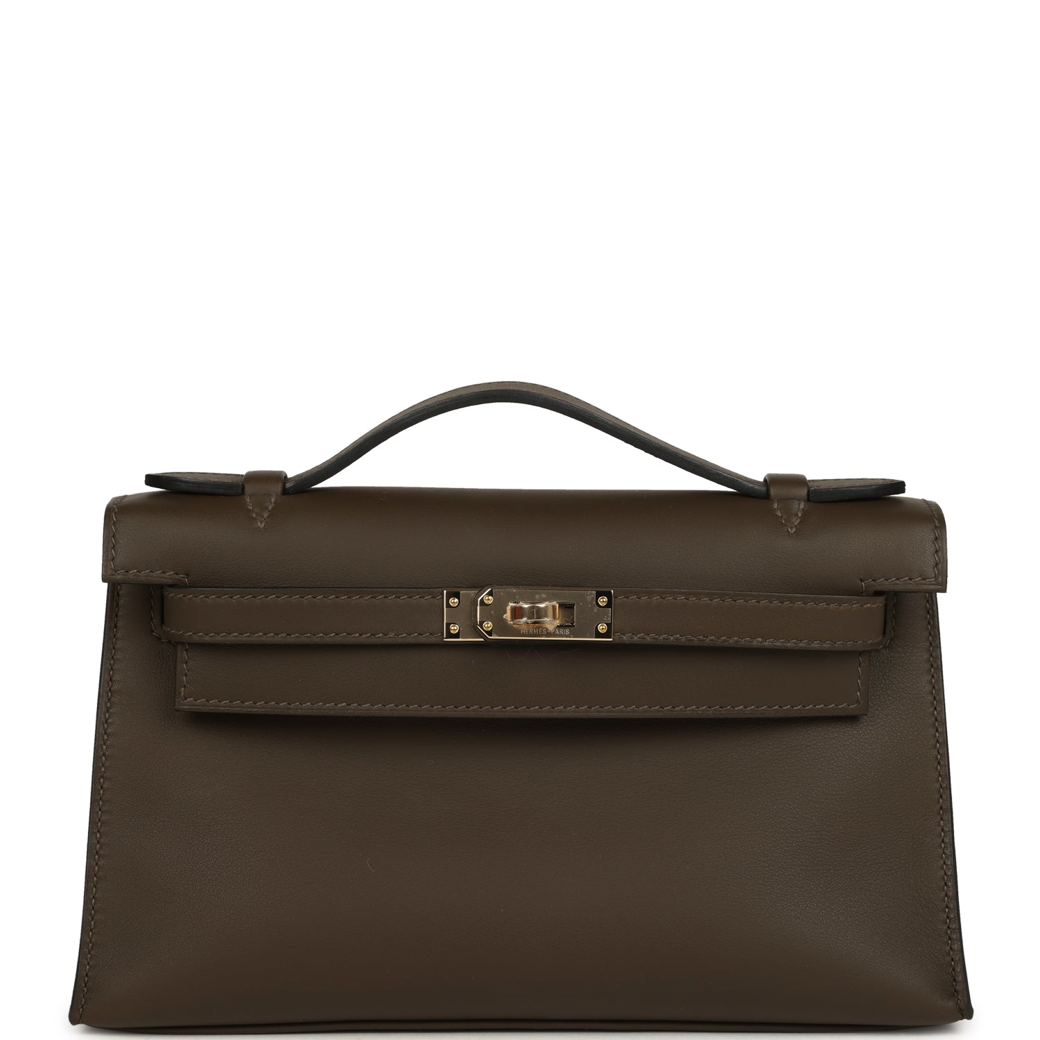 Hermes Kelly Pochette Vert Loden Swift Permabrass Hardware
