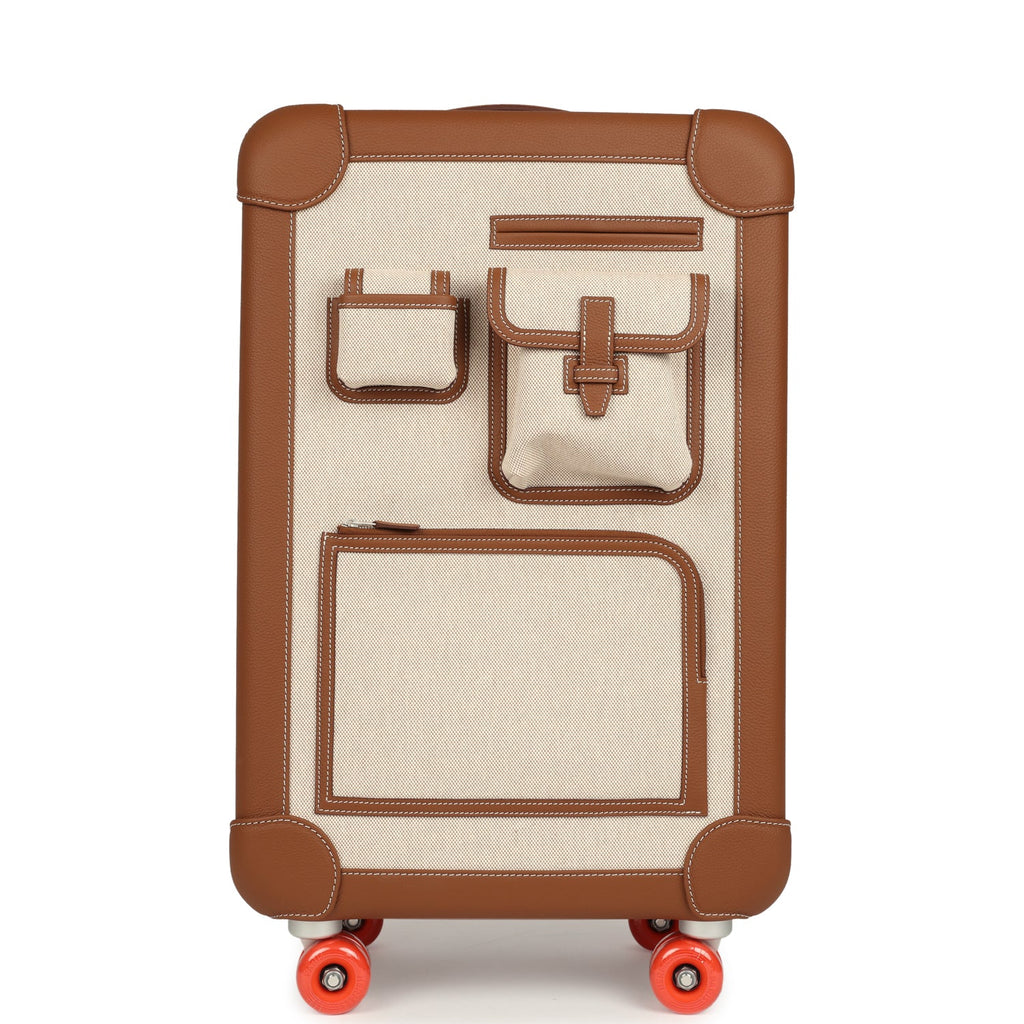 Hermes R.M.S. Cabine Cargo Suitcase Ecru & Beige Toile H and Fauve Regate Palladium Hardware