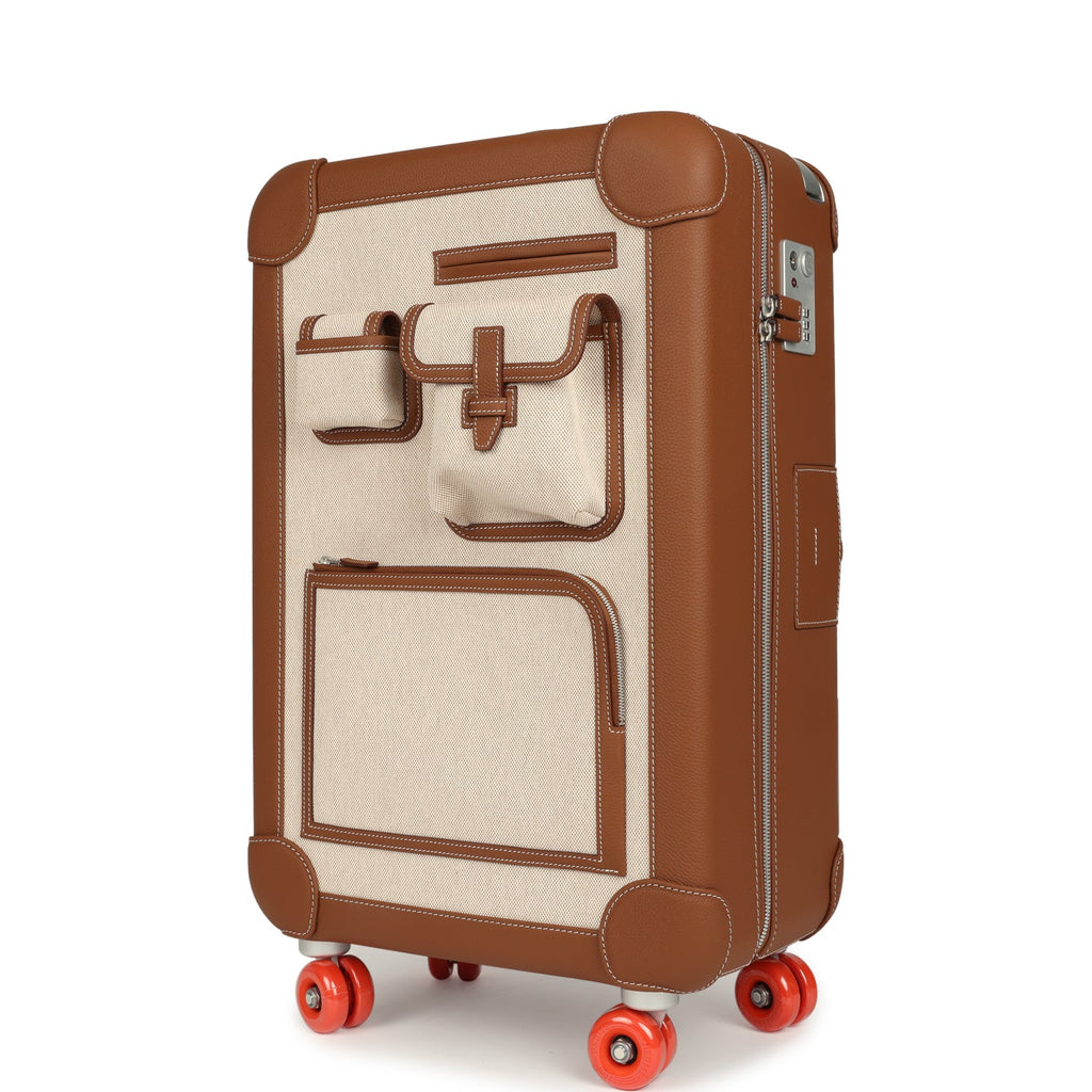 Hermes R.M.S. Cabine Cargo Suitcase Ecru & Beige Toile H and Fauve Regate Palladium Hardware