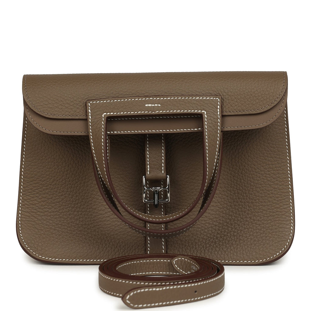 Hermes Halzan 25 Etoupe Clemence Palladium Hardware