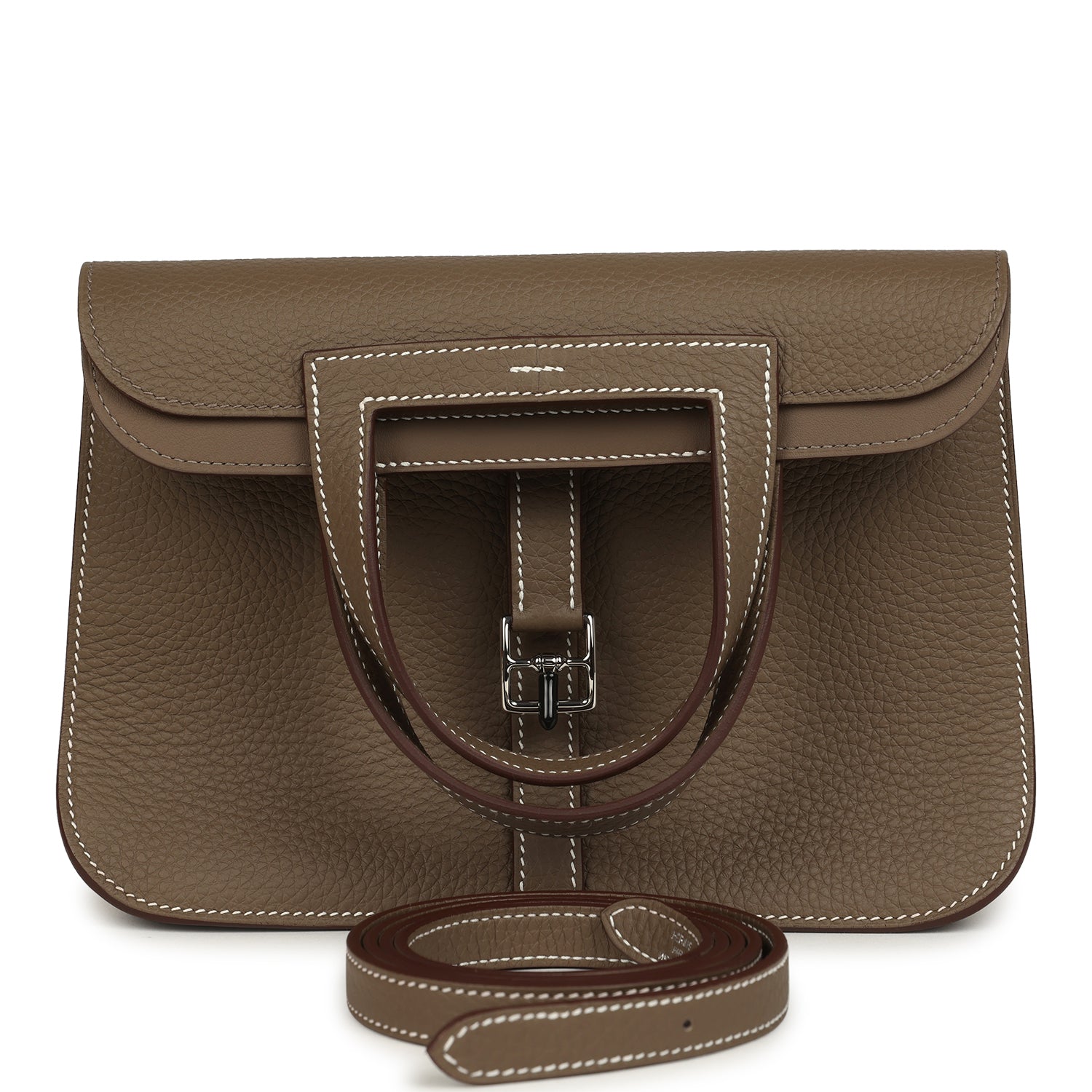 Hermes Halzan 25 Etoupe Clemence Palladium Hardware
