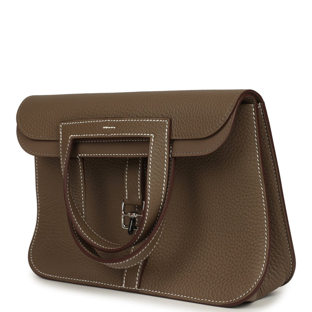 Hermes Halzan 25 Etoupe Clemence Palladium Hardware