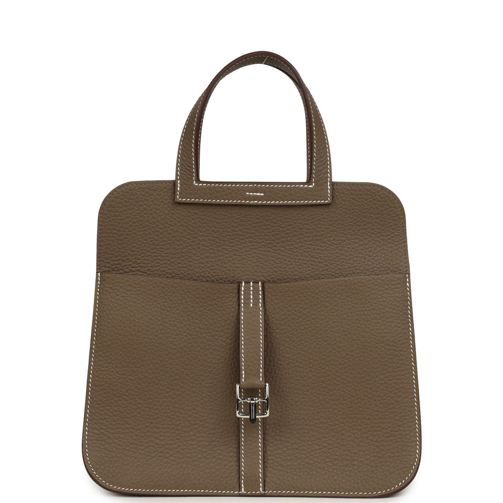 Hermes Halzan 25 Etoupe Clemence Palladium Hardware