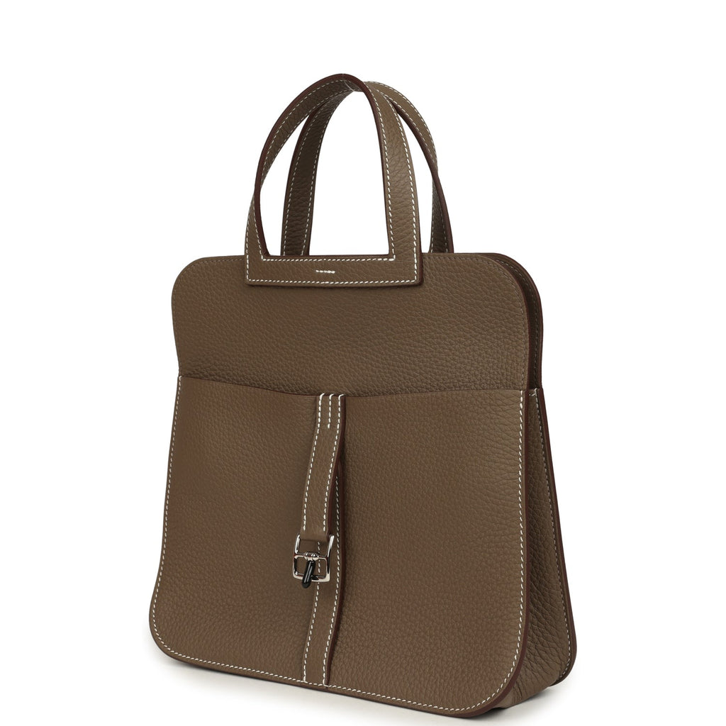 Hermes Halzan 25 Etoupe Clemence Palladium Hardware