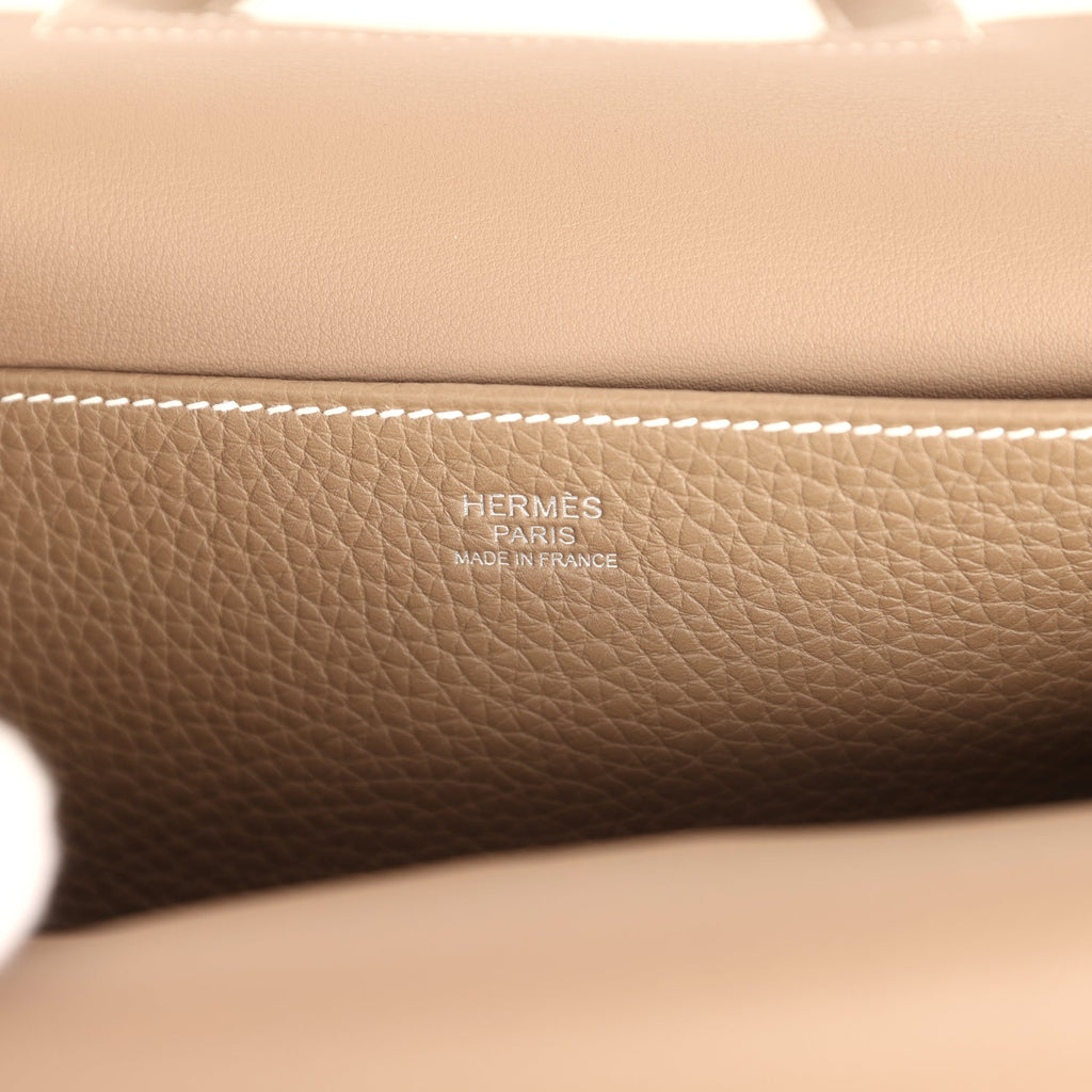 Hermes Halzan 25 Etoupe Clemence Palladium Hardware
