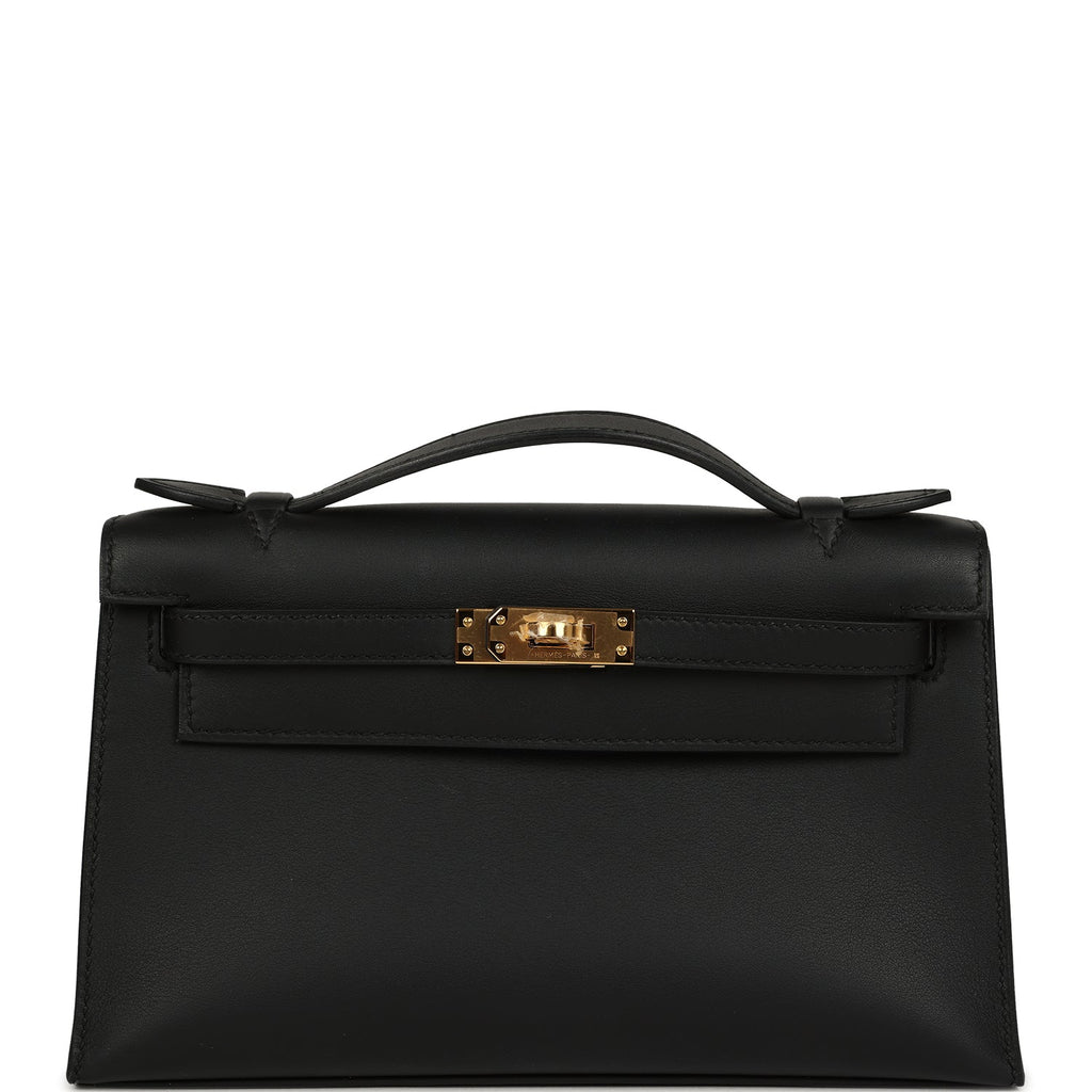 Pre-owned Hermes Kelly Pochette Black Swift Gold Hardware