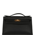 Pre-owned Hermes Kelly Pochette Black Swift Gold Hardware