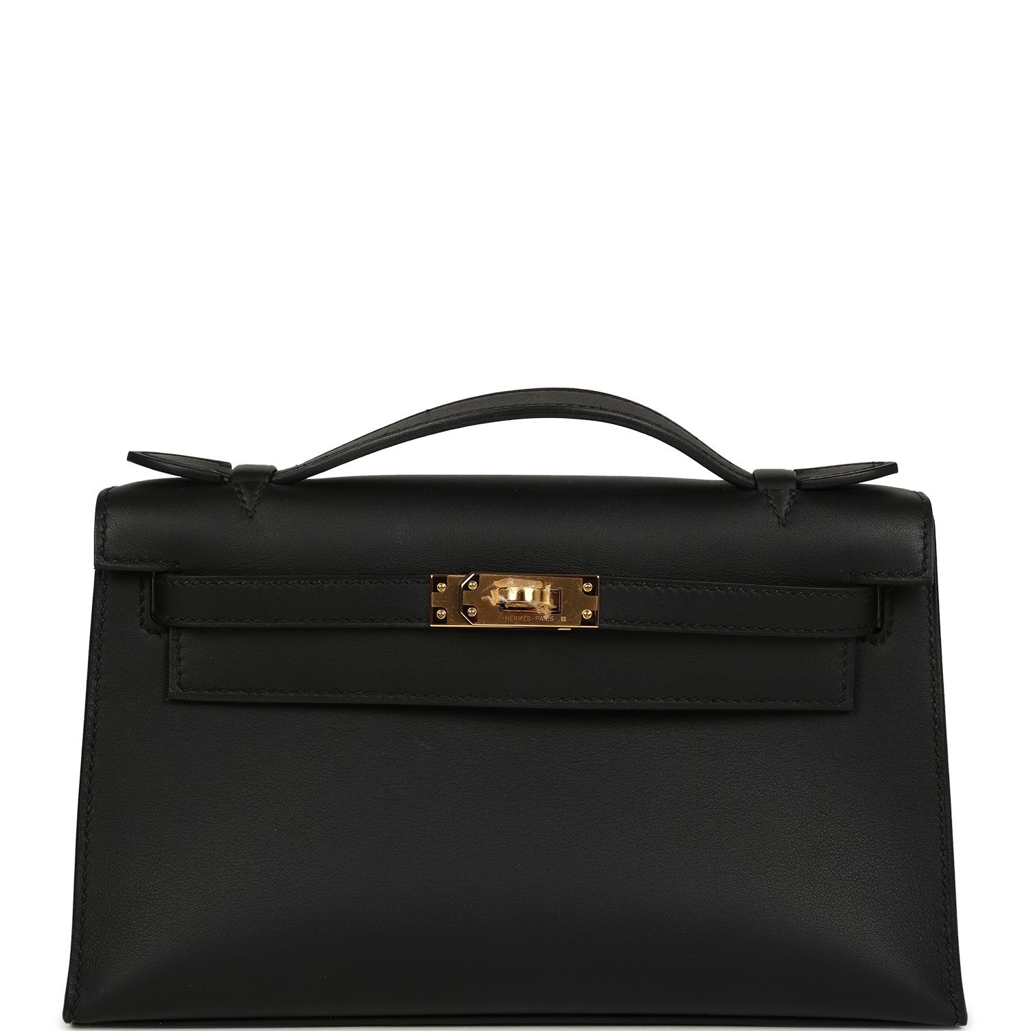 Pre-owned Hermes Kelly Pochette Black Swift Gold Hardware