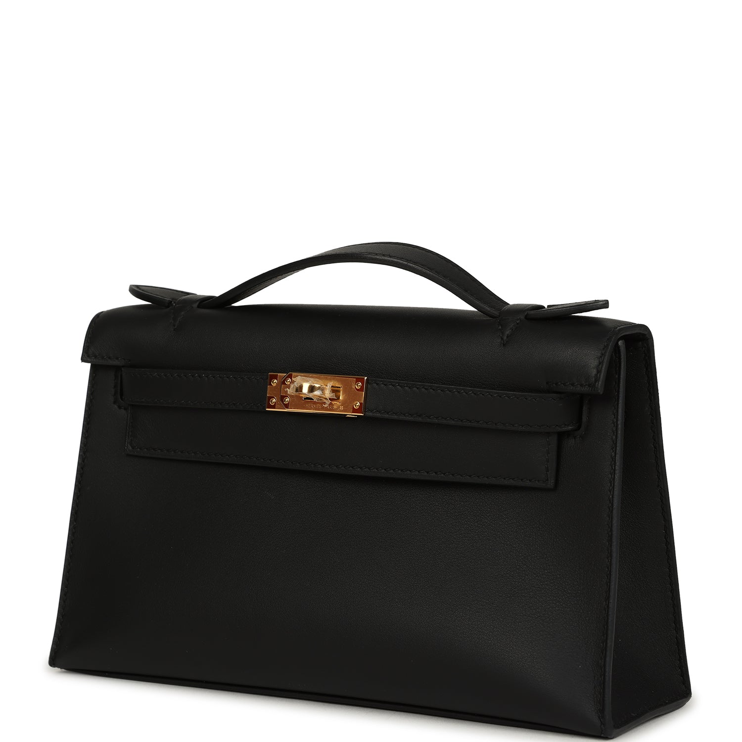 Pre-owned Hermes Kelly Pochette Black Swift Gold Hardware
