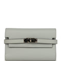 Pre-owned Hermes Medium Fold-Out Kelly Wallet Bleu Glacier Epsom Palladium Hardware