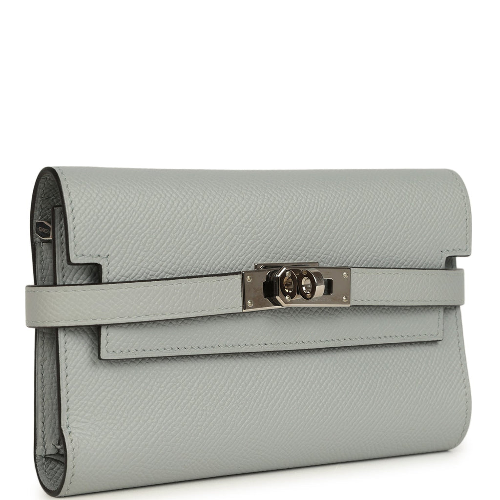Pre-owned Hermes Medium Fold-Out Kelly Wallet Bleu Glacier Epsom Palladium Hardware
