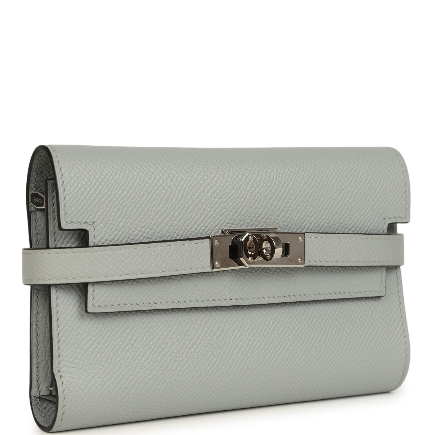 Pre-owned Hermes Medium Fold-Out Kelly Wallet Bleu Glacier Epsom Palladium Hardware