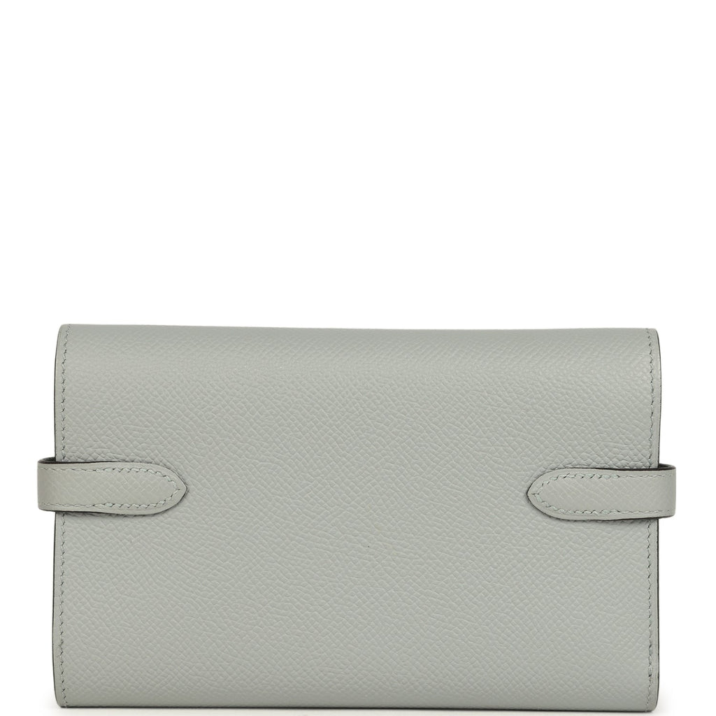 Pre-owned Hermes Medium Fold-Out Kelly Wallet Bleu Glacier Epsom Palladium Hardware