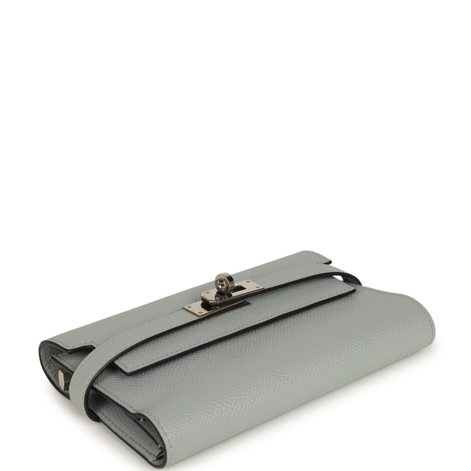 Pre-owned Hermes Medium Fold-Out Kelly Wallet Bleu Glacier Epsom Palladium Hardware