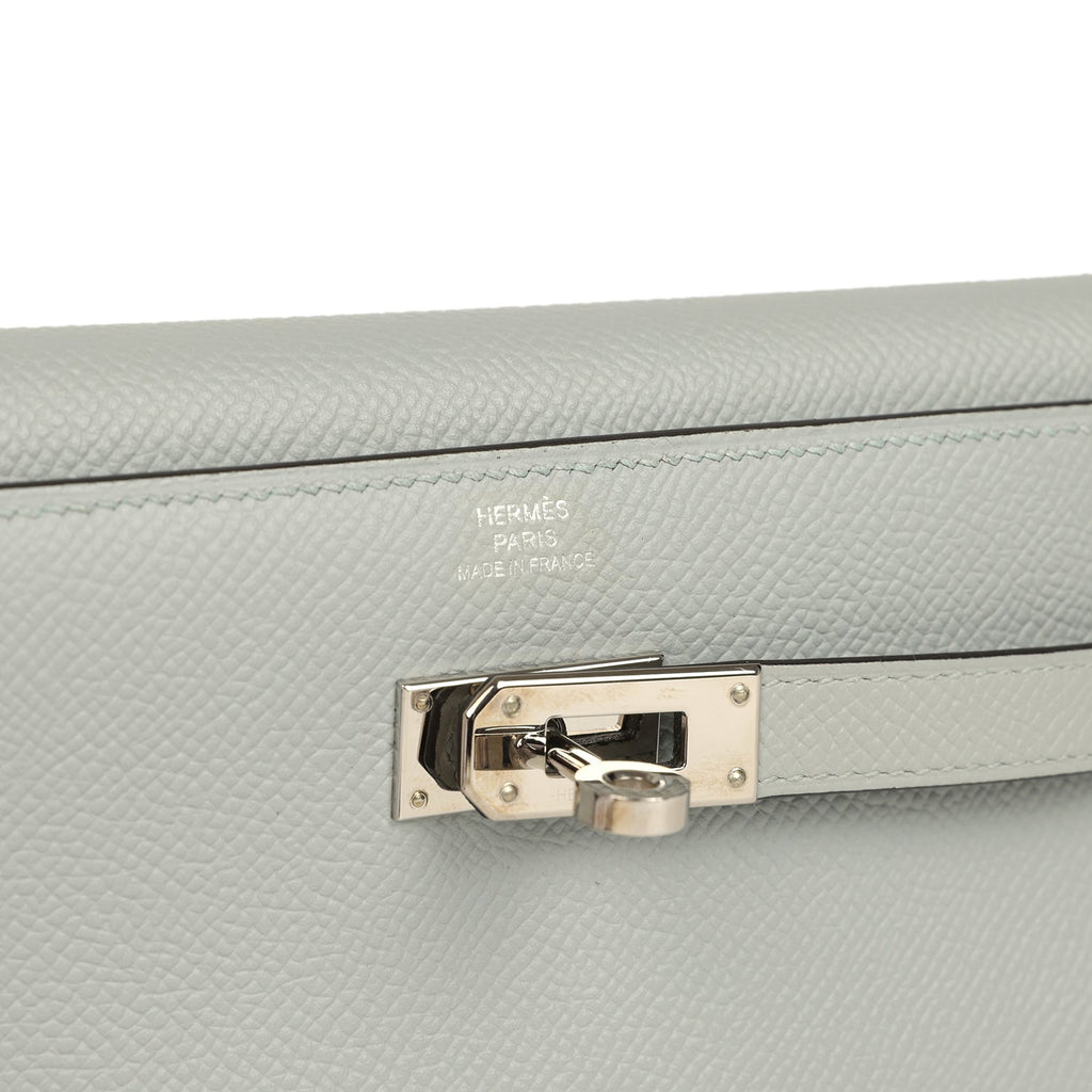 Pre-owned Hermes Medium Fold-Out Kelly Wallet Bleu Glacier Epsom Palladium Hardware
