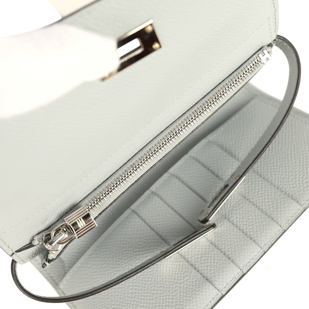 Pre-owned Hermes Medium Fold-Out Kelly Wallet Bleu Glacier Epsom Palladium Hardware