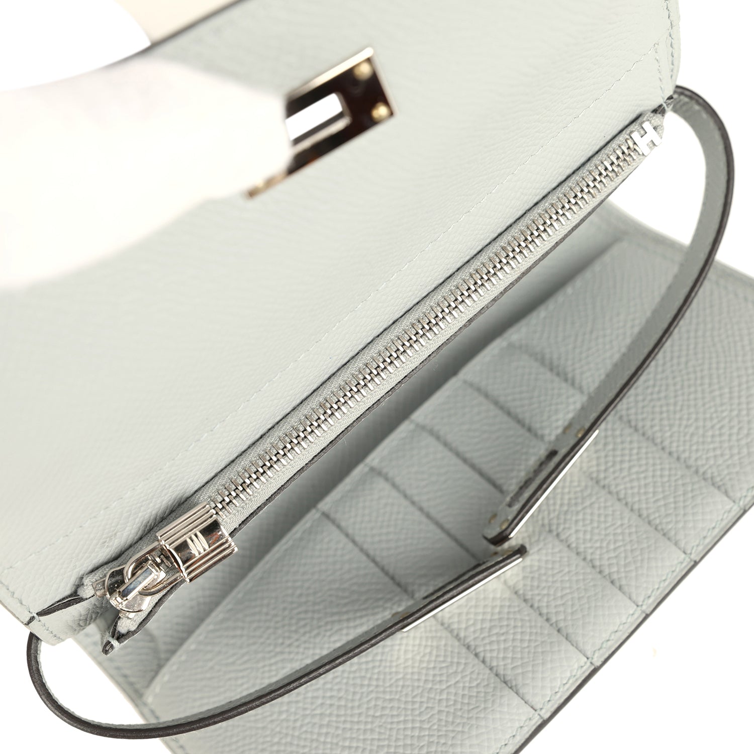 Pre-owned Hermes Medium Fold-Out Kelly Wallet Bleu Glacier Epsom Palladium Hardware