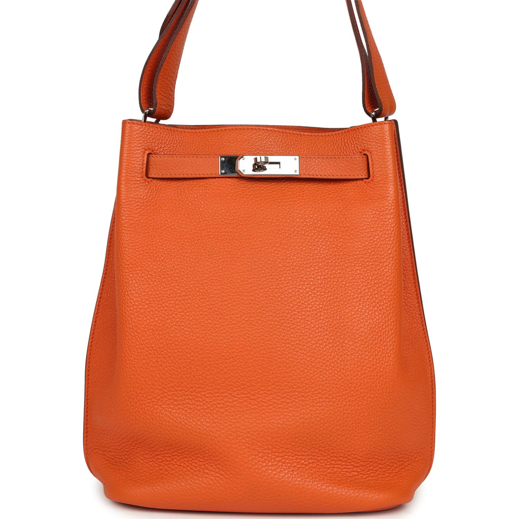 Pre-owned Hermes So Kelly 22 Orange Togo Palladium Hardware