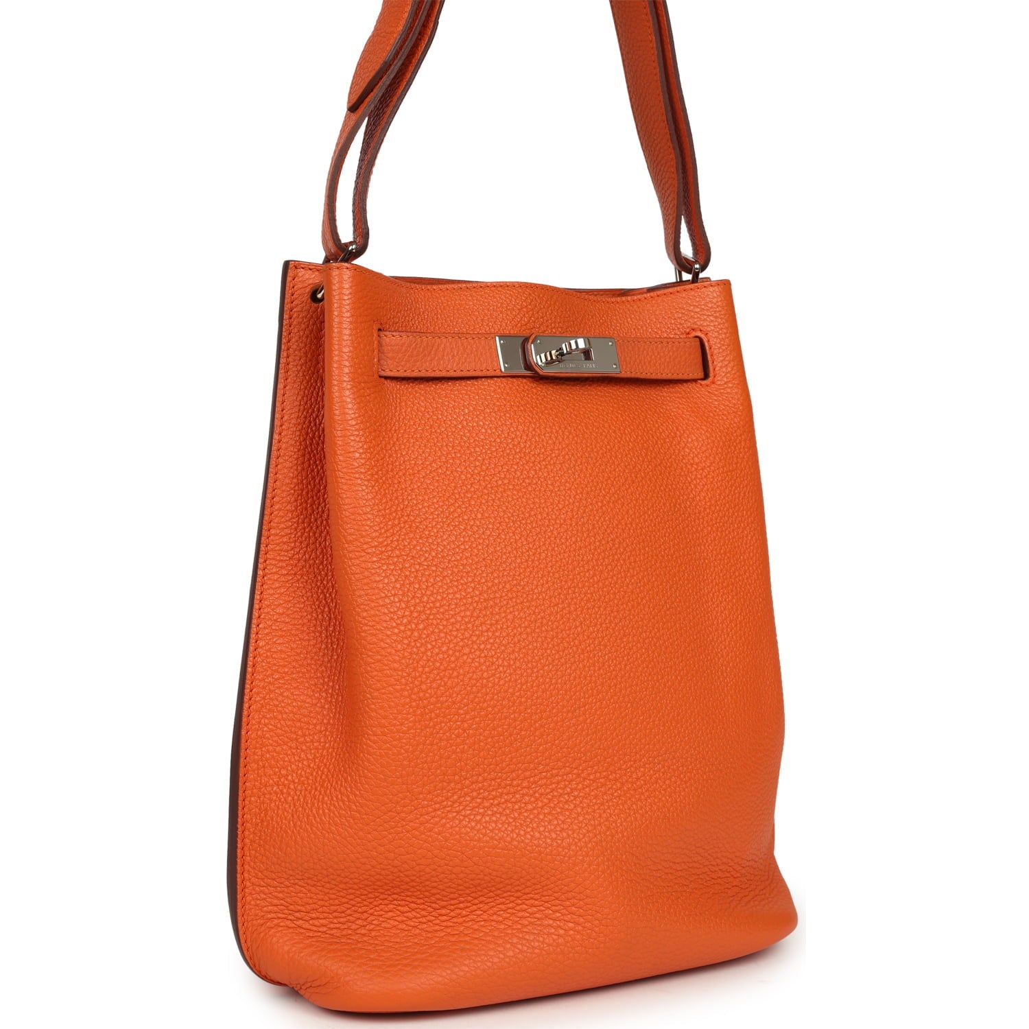 Pre-owned Hermes So Kelly 22 Orange Togo Palladium Hardware