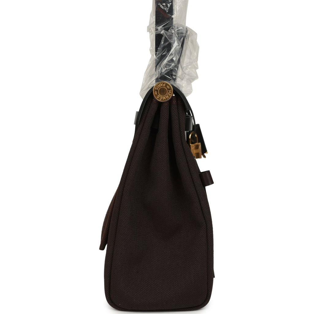 Hermes Herbag Zip Pocket PM 31 Ebene Militaire Canvas and Black Vache Hunter Gold Hardware
