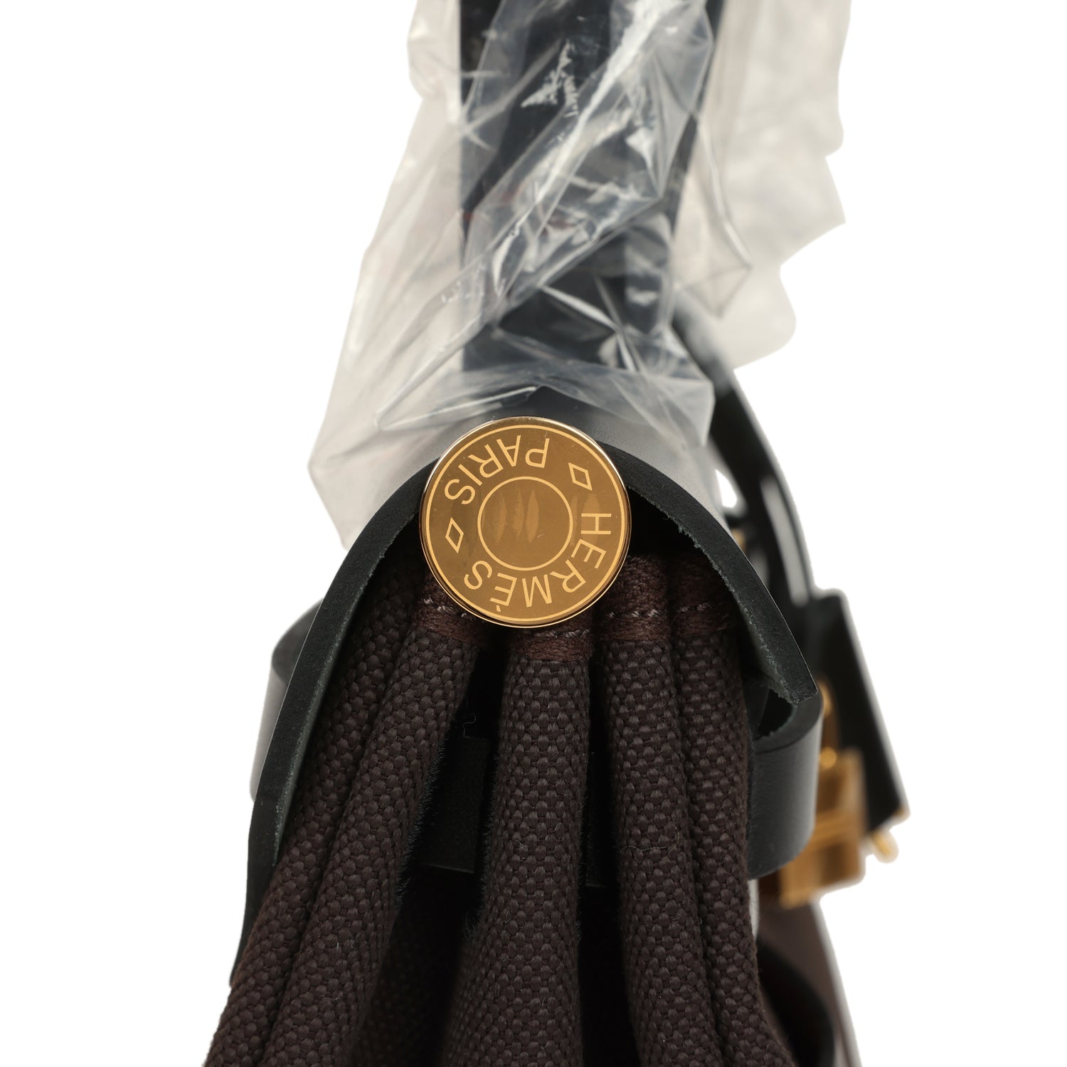 Hermes Herbag Zip Pocket PM 31 Ebene Militaire Canvas and Black Vache Hunter Gold Hardware