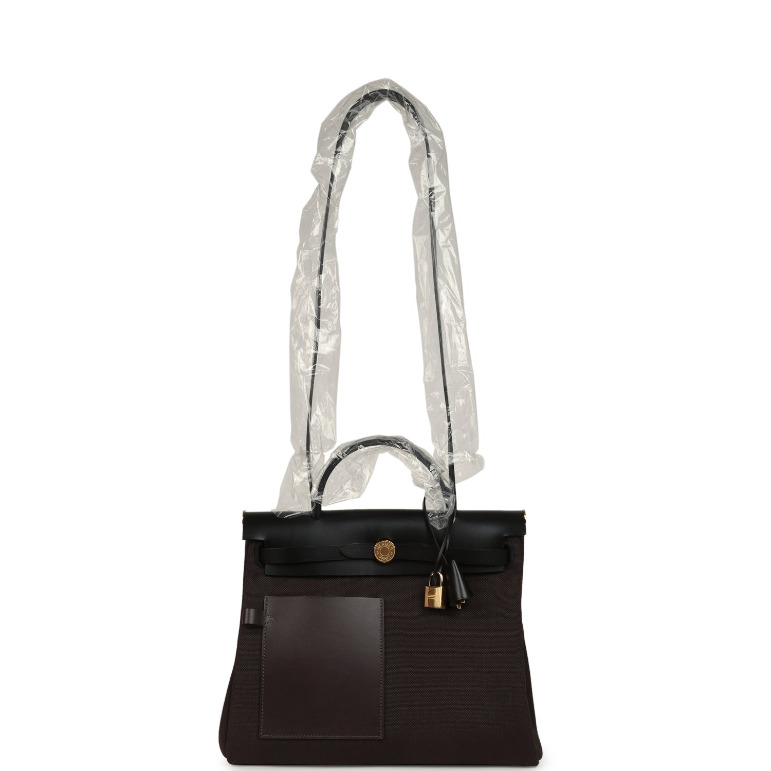 Hermes Herbag Zip Pocket PM 31 Ebene Militaire Canvas and Black Vache Hunter Gold Hardware