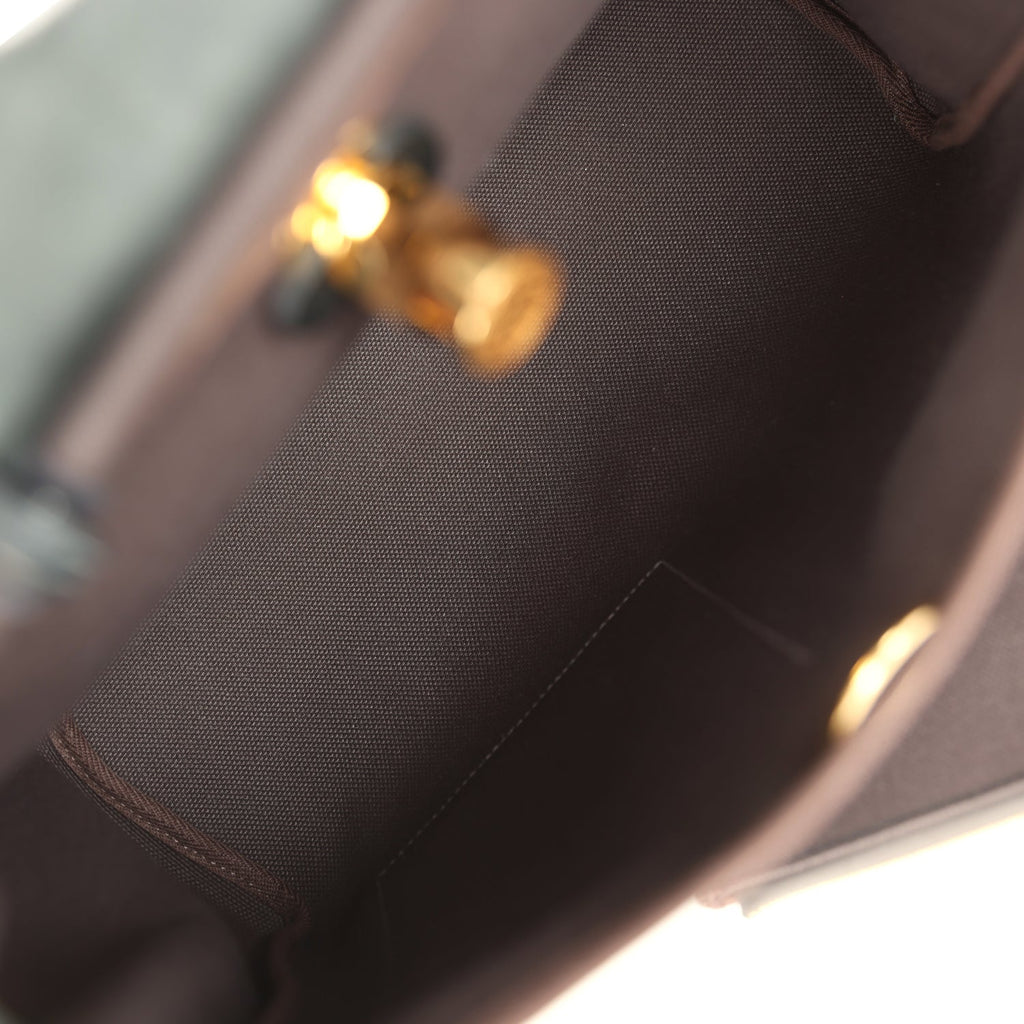 Hermes Herbag Zip Pocket PM 31 Ebene Militaire Canvas and Black Vache Hunter Gold Hardware
