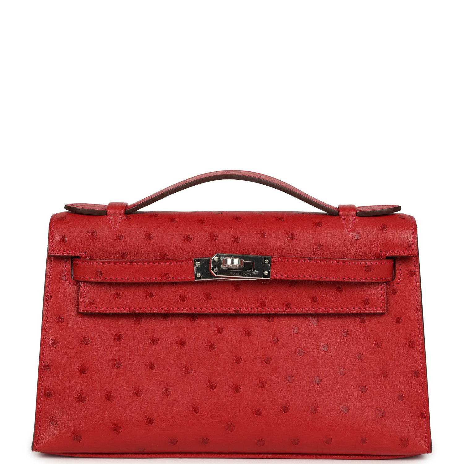 Hermes Kelly Pochette Rouge Vif Ostrich Palladium Hardware