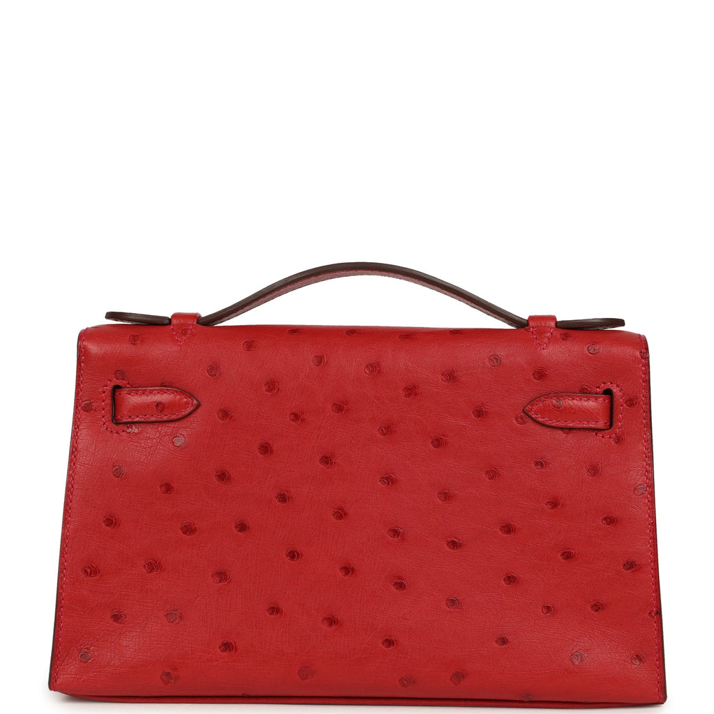 Hermes Kelly Pochette Rouge Vif Ostrich Palladium Hardware