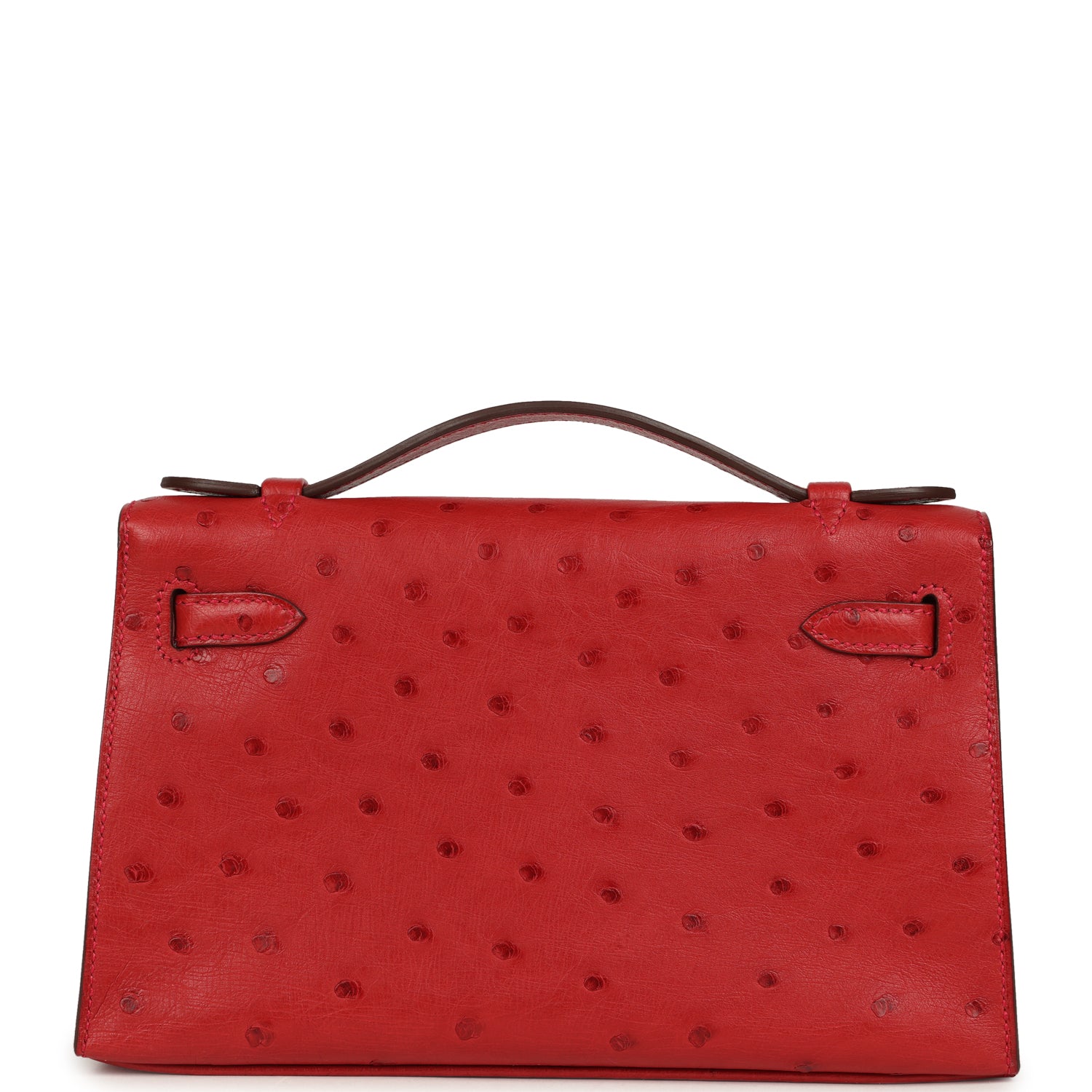 Hermes Kelly Pochette Rouge Vif Ostrich Palladium Hardware
