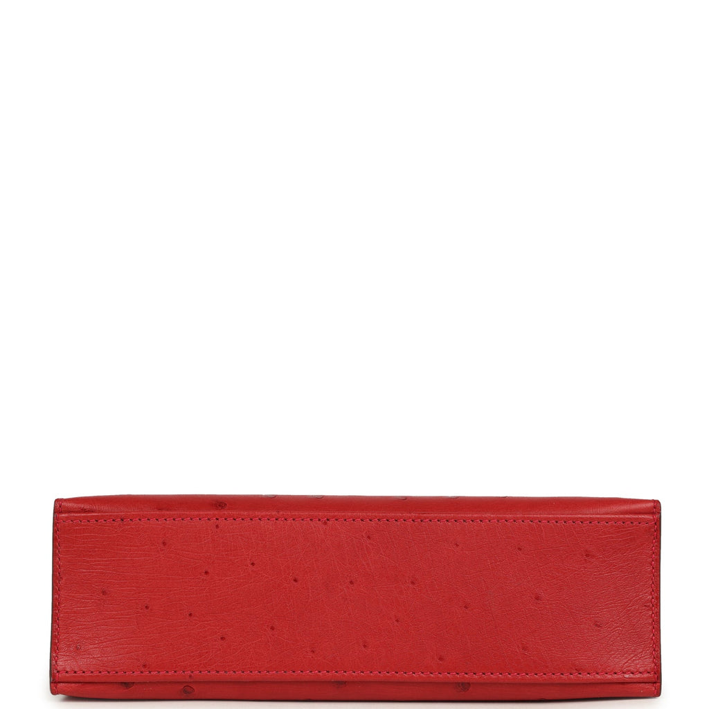 Hermes Kelly Pochette Rouge Vif Ostrich Palladium Hardware