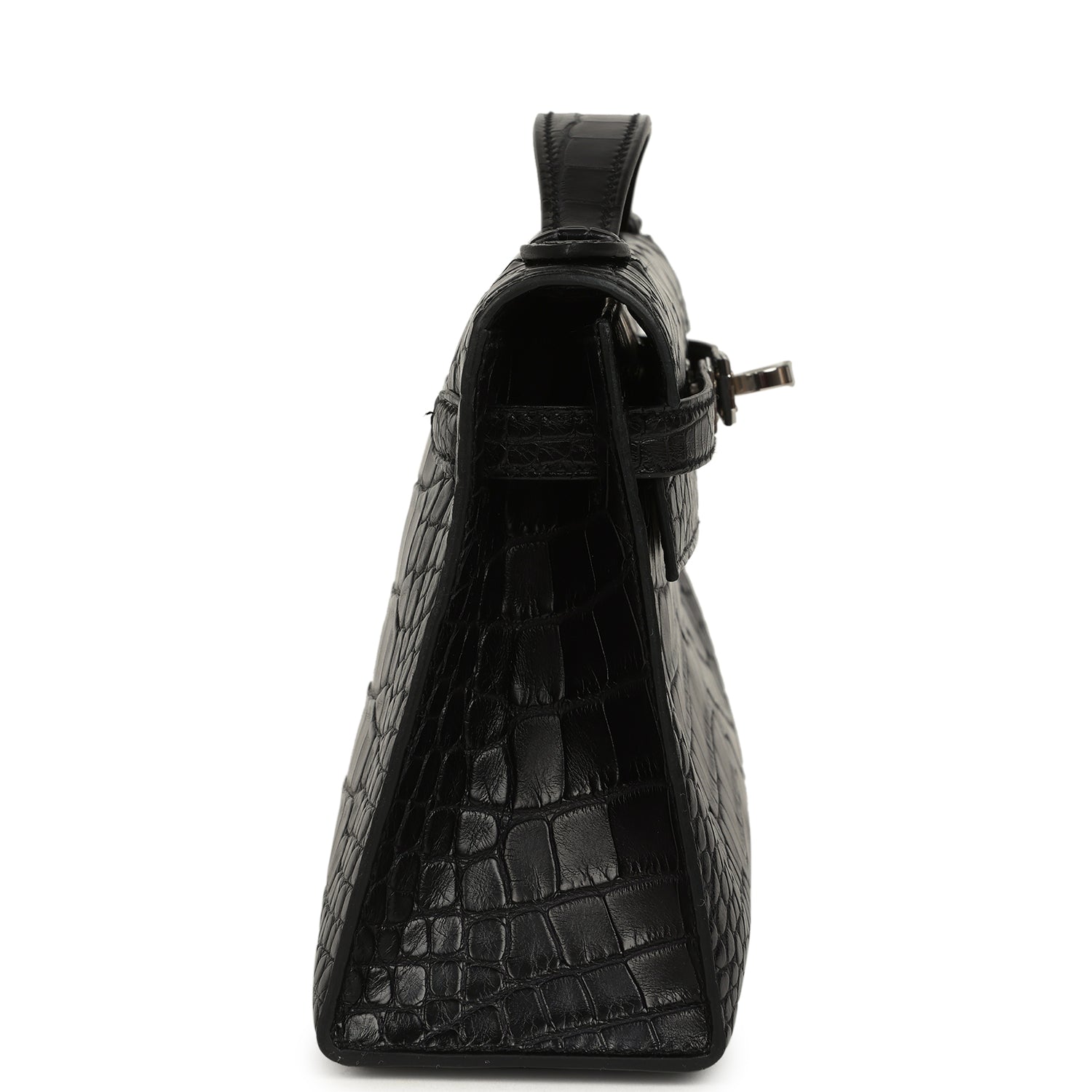 Hermes Kelly Pochette Black Matte Alligator Palladium Hardware