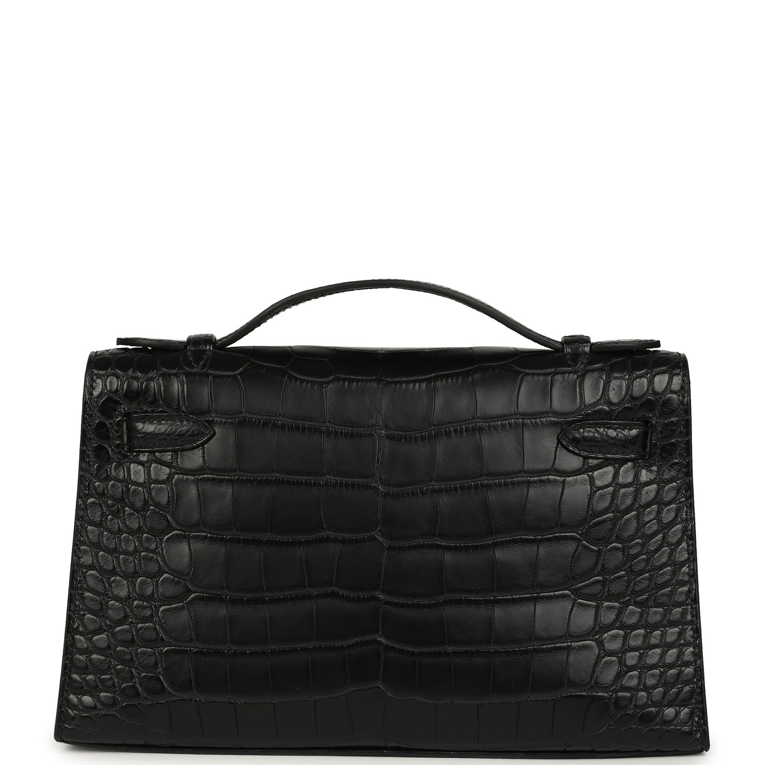 Hermes Kelly Pochette Black Matte Alligator Palladium Hardware
