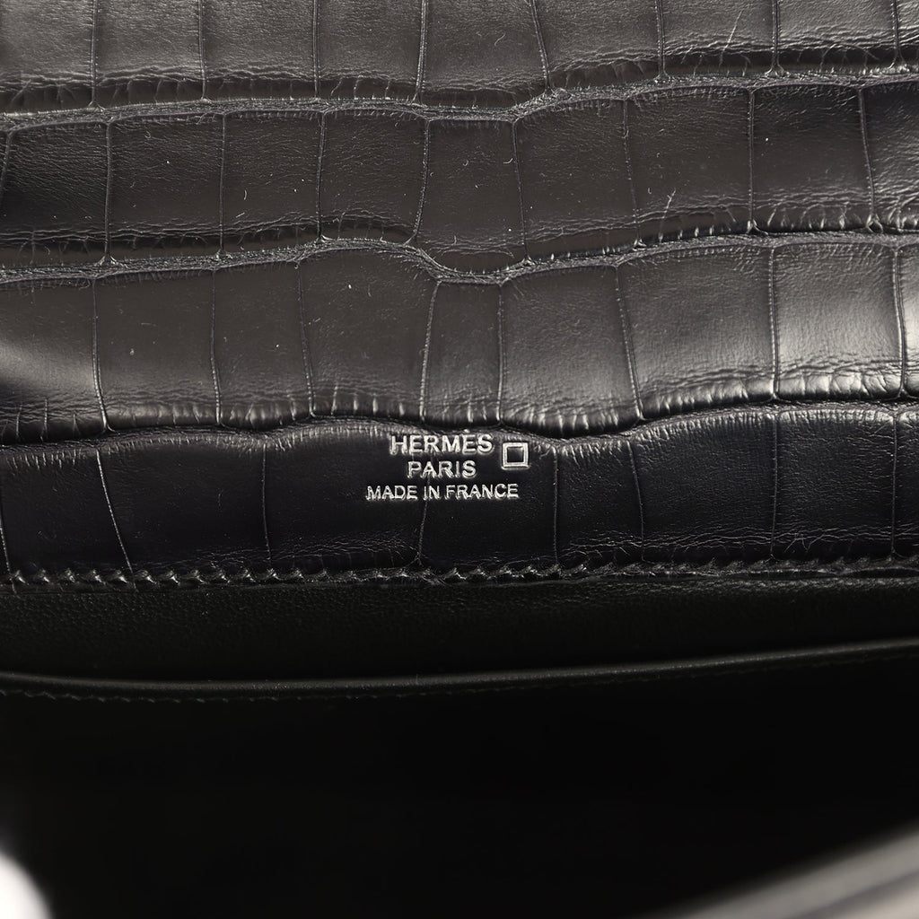 Hermes Kelly Pochette Black Matte Alligator Palladium Hardware
