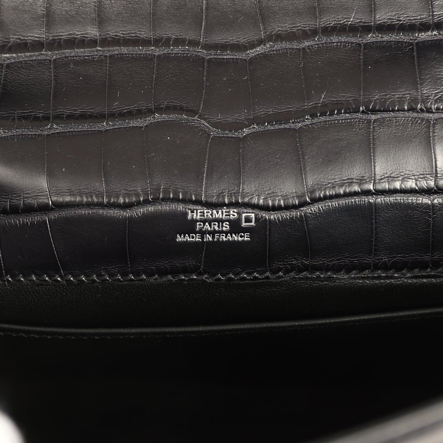 Hermes Kelly Pochette Black Matte Alligator Palladium Hardware