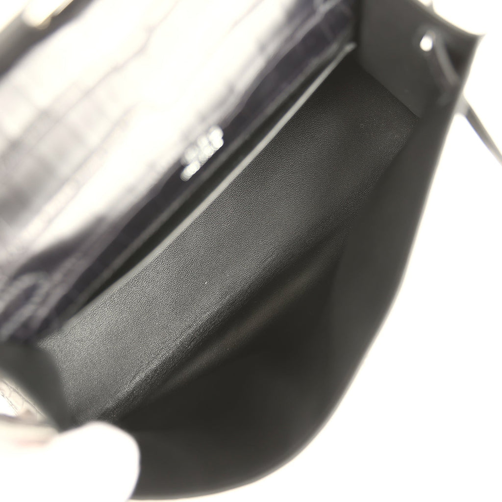 Hermes Kelly Pochette Black Matte Alligator Palladium Hardware