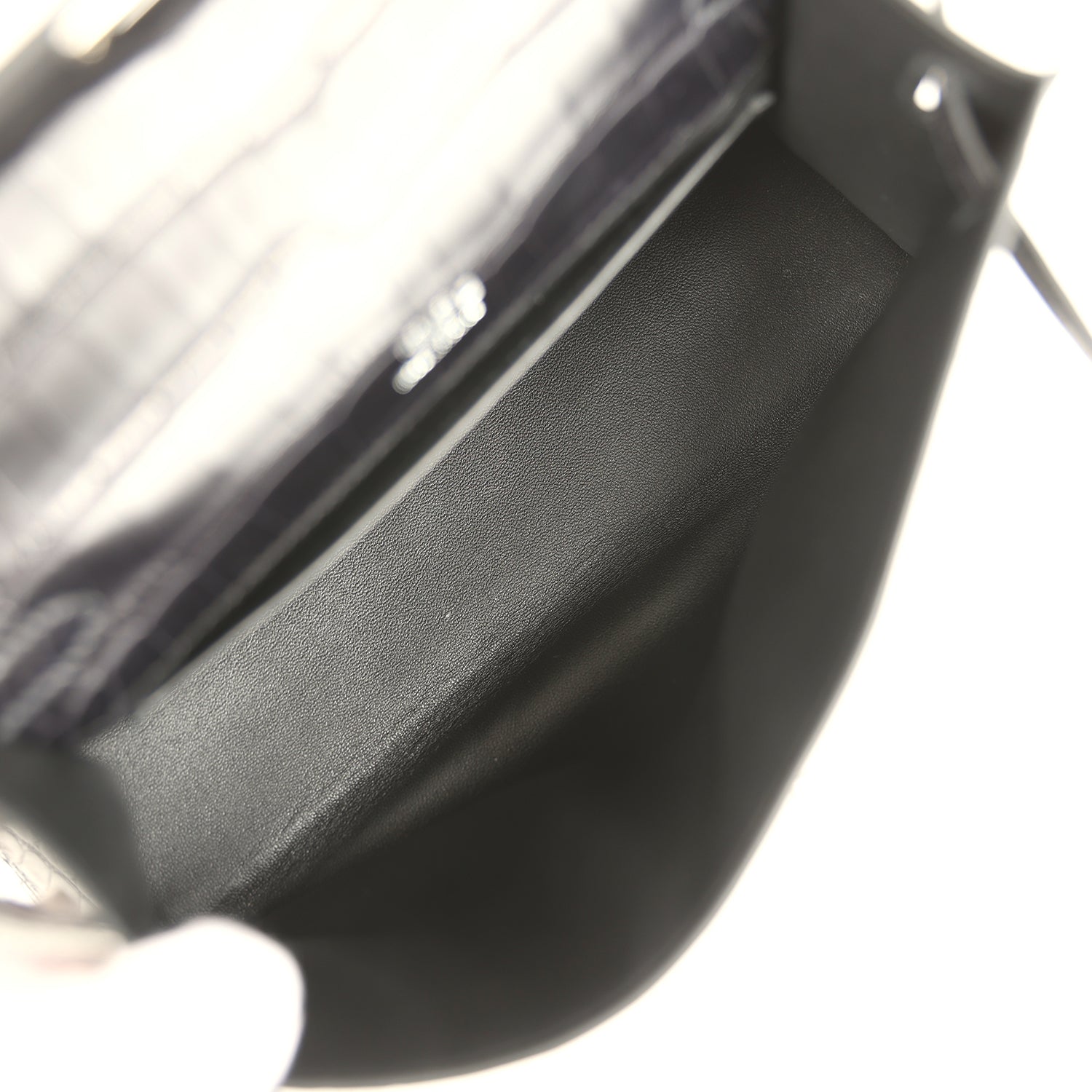 Hermes Kelly Pochette Black Matte Alligator Palladium Hardware