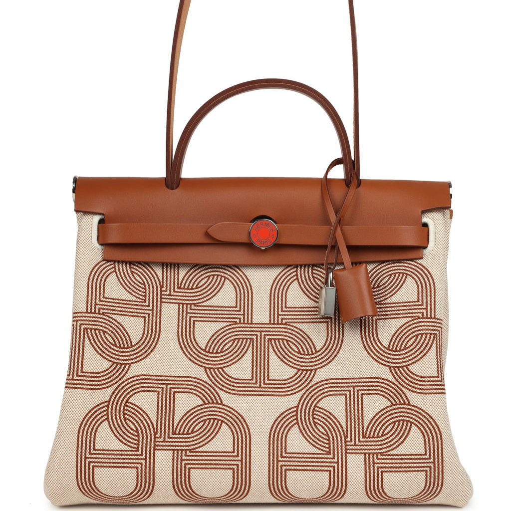 Hermes Special Order (HSS) Herbag Zip PM 31 "Circuit 24" Fauve and Ecru Toile H Canvas and Fauve Hunter Lacquered Palladium Hardware