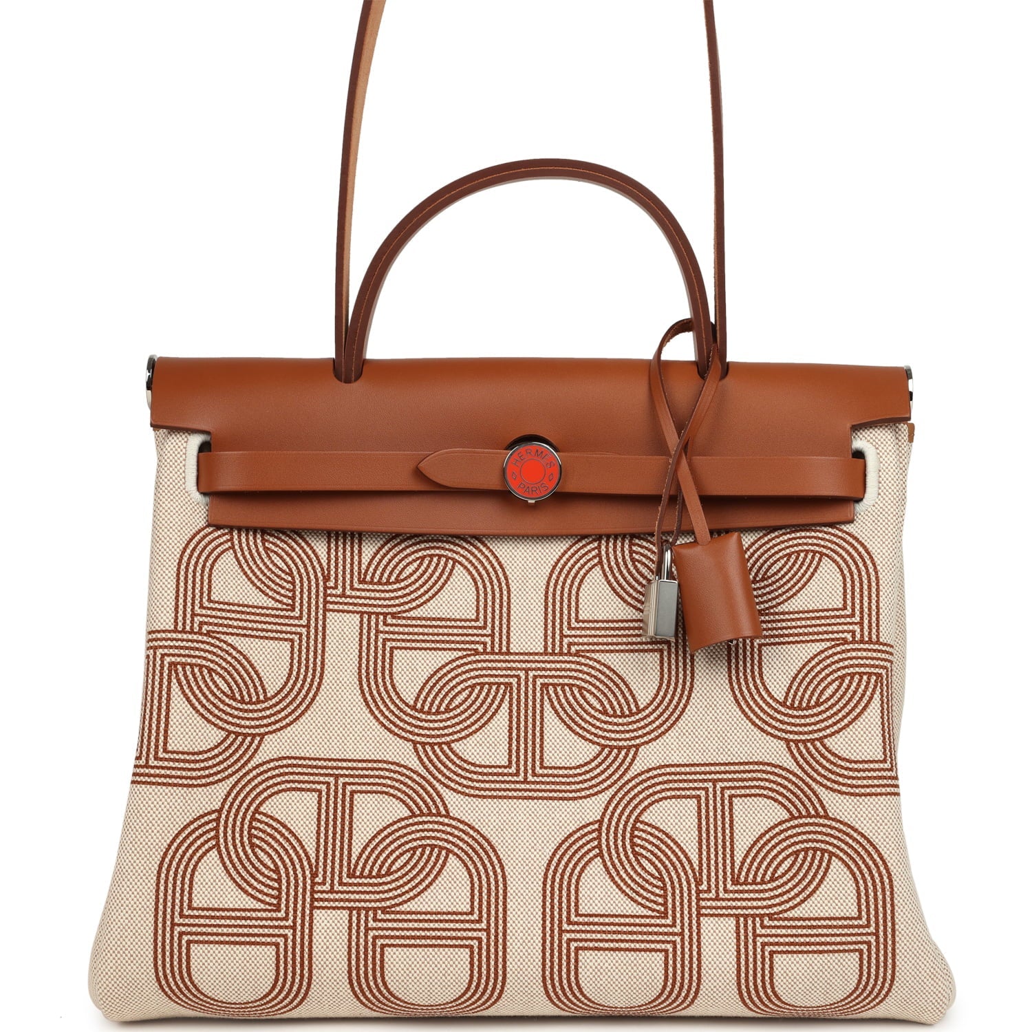 Hermes Special Order (HSS) Herbag Zip PM 31 "Circuit 24" Fauve and Ecru Toile H Canvas and Fauve Hunter Lacquered Palladium Hardware