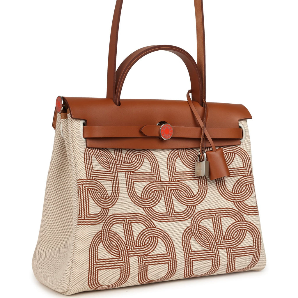 Hermes Special Order (HSS) Herbag Zip PM 31 "Circuit 24" Fauve and Ecru Toile H Canvas and Fauve Hunter Lacquered Palladium Hardware