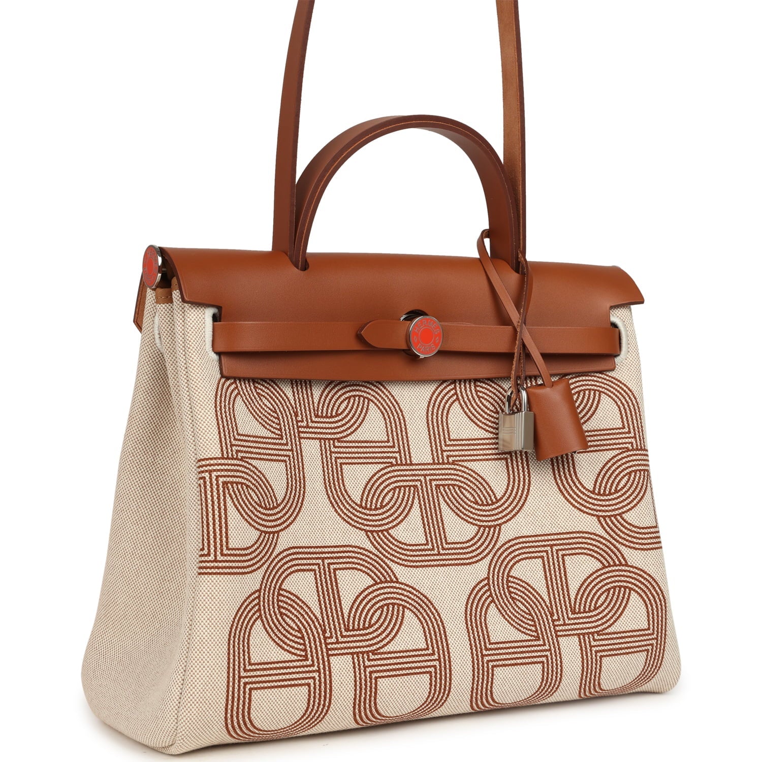 Hermes Special Order (HSS) Herbag Zip PM 31 "Circuit 24" Fauve and Ecru Toile H Canvas and Fauve Hunter Lacquered Palladium Hardware