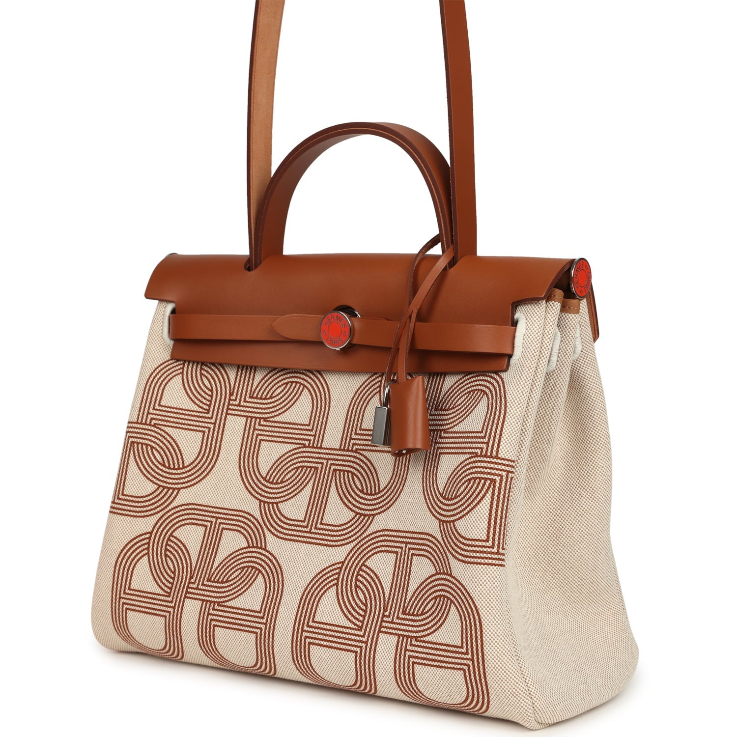 Hermes Special Order (HSS) Herbag Zip PM 31 "Circuit 24" Fauve and Ecru Toile H Canvas and Fauve Hunter Lacquered Palladium Hardware