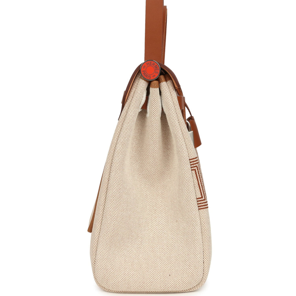 Hermes Special Order (HSS) Herbag Zip PM 31 "Circuit 24" Fauve and Ecru Toile H Canvas and Fauve Hunter Lacquered Palladium Hardware