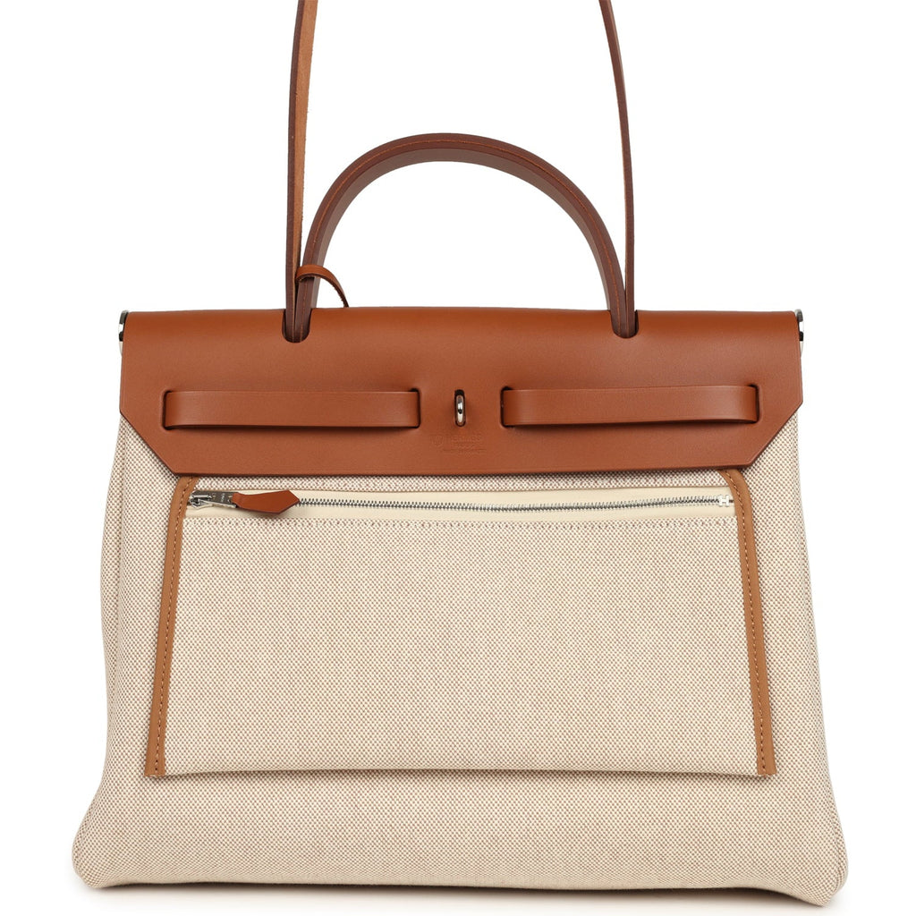 Hermes Special Order (HSS) Herbag Zip PM 31 "Circuit 24" Fauve and Ecru Toile H Canvas and Fauve Hunter Lacquered Palladium Hardware