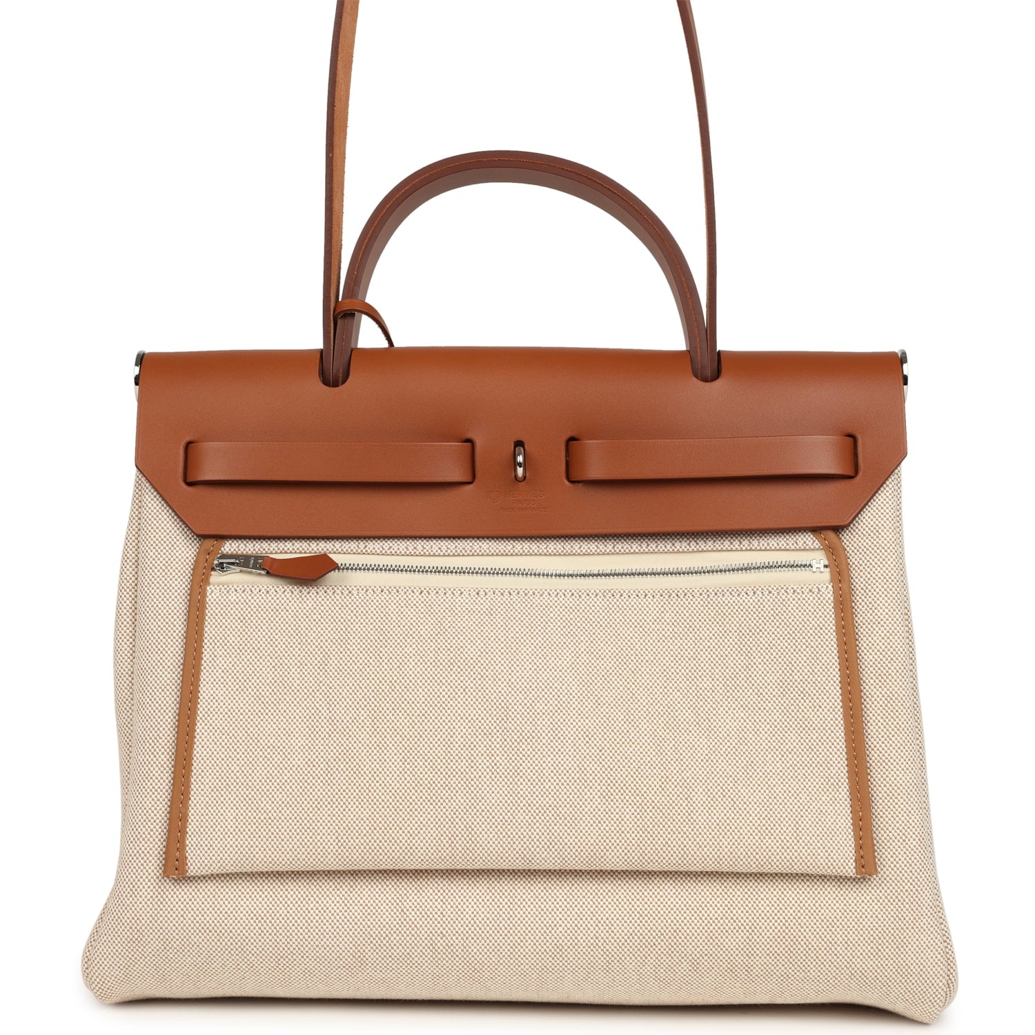 Hermes Special Order (HSS) Herbag Zip PM 31 "Circuit 24" Fauve and Ecru Toile H Canvas and Fauve Hunter Lacquered Palladium Hardware